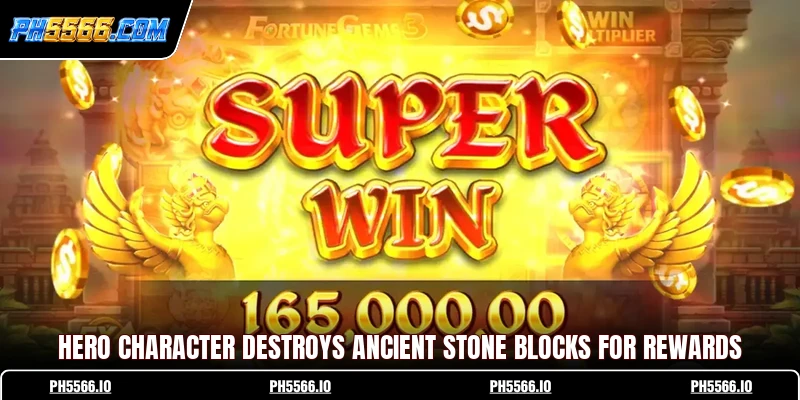 Hero character destroys ancient stone blocks for rewards